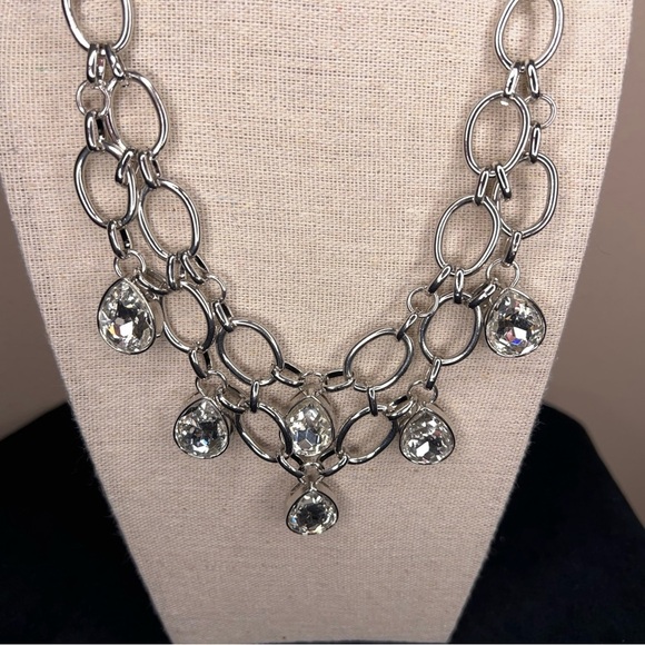 Silver Layered Gem Necklace Costume Event Party Cocktail - Picture 3 of 11